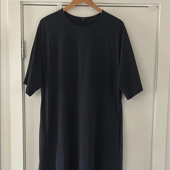 COS Dark Blue mixed fabric dress with curved hem - Picture 4 of 10